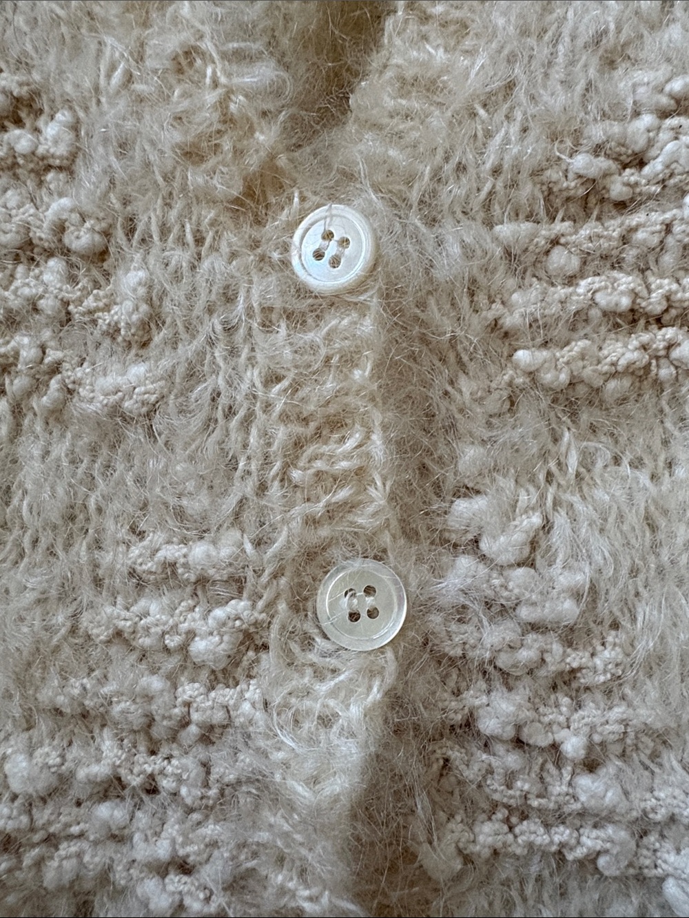 VTG Lauren Hansen Hand Knitted Mohair Wool Cardigan Cream Fuzzy Sweater M - Picture 14 of 15